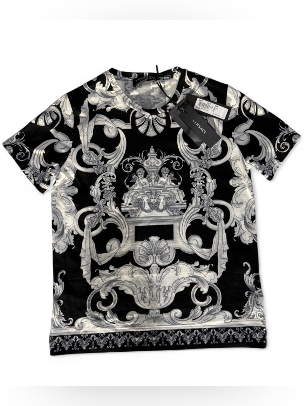 Versace Baroque Graphic Logo Black/White Crewneck T-Shirt Size 12A Brand New